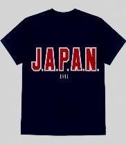 Navy short-sleeve tee with red block J.A.P.A.N. lettering above 1911