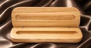 Open maple single-groove pen and pencil case on champagne satin